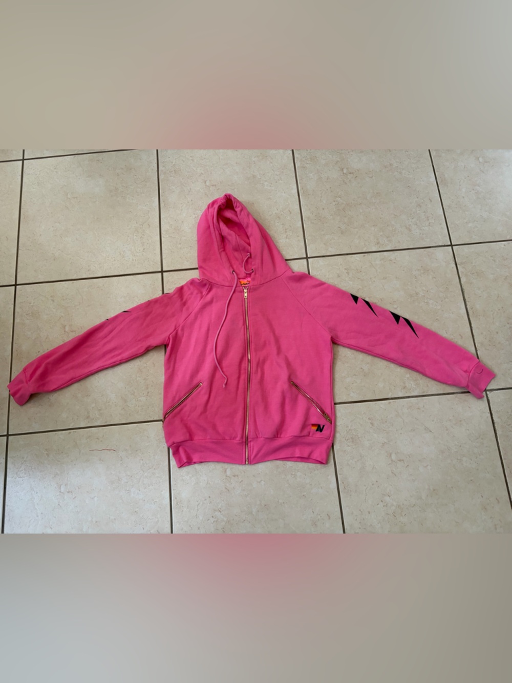 Aviator Nation Hot Pink Hoodie with Gold Zipper Accents - Picture 6 of 7